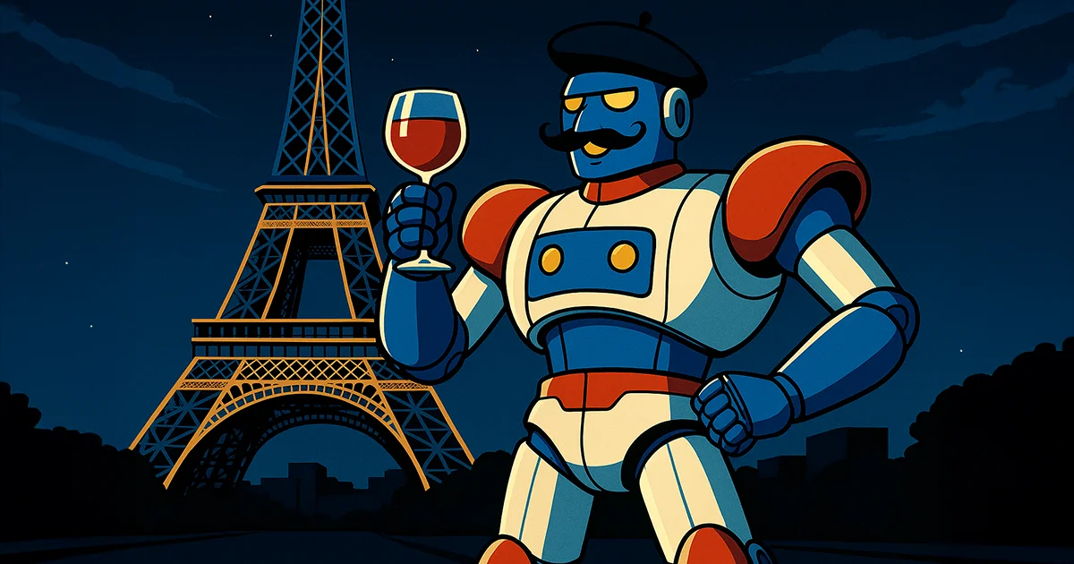 Ein Roboter vor dem Eifelturm 